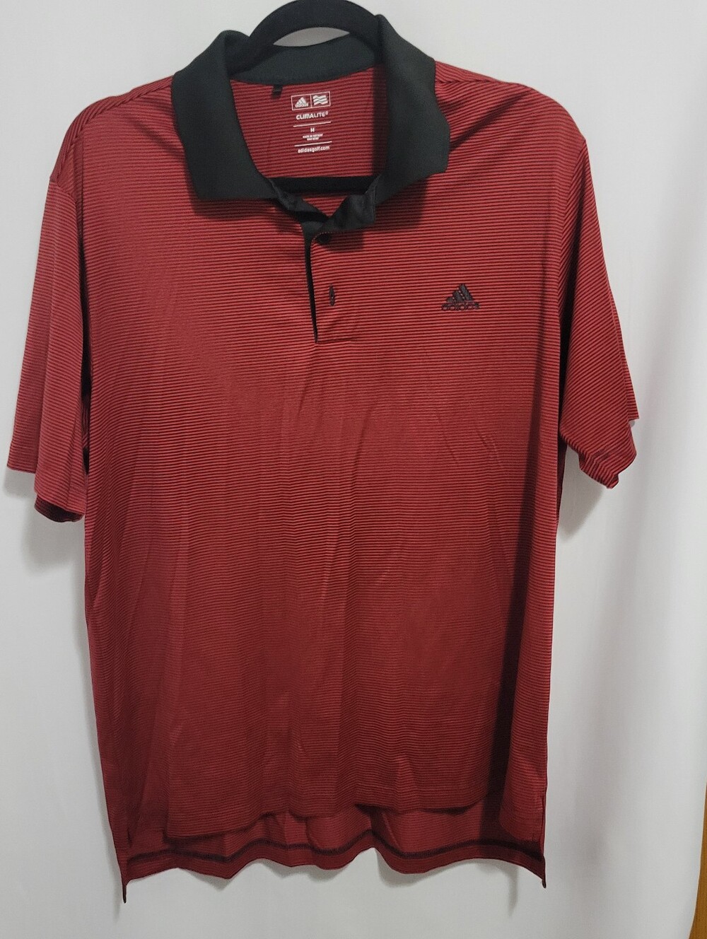 Adidas Men's Red/Black Striped Polo Shirt, Size M